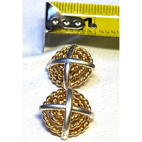 Krementz Two Tone Clip On Earrings Gold Silver Vintage Jewelry USA - Picture 8 of 8